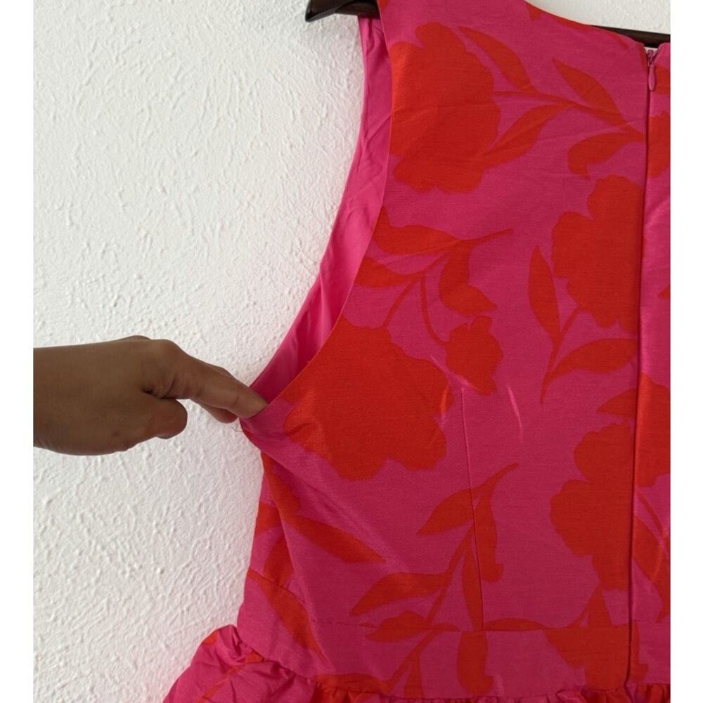 Kate Spade New York NWT Floral Jacquard Midi Dress 17 Pink Red Ruffle Waist - Picture 10 of 10